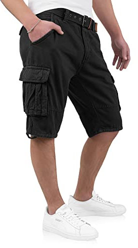 Indicode Kjeld Herren Cargoshorts mit 6 Taschen inkl. Stoffgürtel aus 100% Baumwolle | Kurze Hose Bermuda Sommer Herrenshorts Short Men Pants Cargohose kurz Sommerhose für Männer (L, Black)