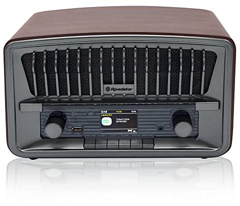 Roadstar HRA-270D+BT Radio Portátil Vintage Digital Dab/Dab+/FM, Bluetooth, USB, Stereo, AUX-IN, Pantalla LCD, Conexión para Auriculares, Despertador Alarma Dual, Madera