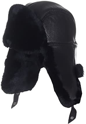 Harrys-Collection Pilotmütze aus feinstem Nappa Leder mit Kaninchen Fell, Kopfgröße:Einheitsgröße, Farben:schwarz