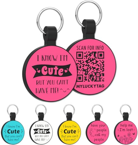 MYLUCKYTAG tyst graverad silikon QR-kod husdjurs-ID | personlig hund- och kattkragetikett | onlineprofil | platsvarning e-post