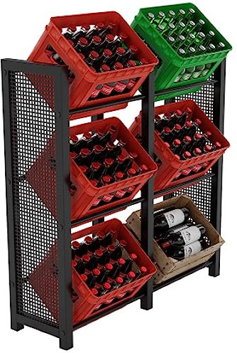 MetaloPro Drinks Crate Rack Made of Steel, Robust, Safe and Space-Saving in Premium Design, Organise Your Drinks at Home (for 6 Crates, 112x32x108cm) Big