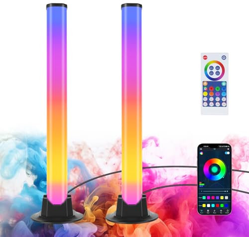 URAQT Barras de Luz LED Inteligentes, 2pcs 360° Smart Luces RGB con 213 Efectos y 16 Millones de Colores Light Bar, WIFI Control de App, Barras Luces LED para Juegos, PC, TV, Decoración Habitaciones