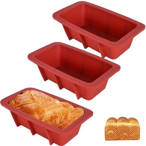Wisebom 3 Pezzi Stampo Plumcake Silicone, Teglia per Torta, Pane e Dolci Rettangolare, Teglia Plumcake Antiaderente, Stampo Silicone Rettangolare per Fare il Pane e il Plumcake (12cm)