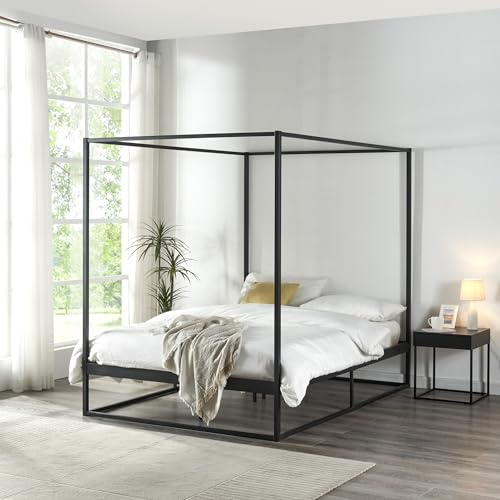 [en.casa] Cadre de Lit à Baldaquin avec Sommier à Lattes Lit Double Adulte Cadre à Lattes sur Pied Design Élégant Stable Capacité de Charge 200 kg Chambre à Coucher Métal 140 x 200 cm Noir