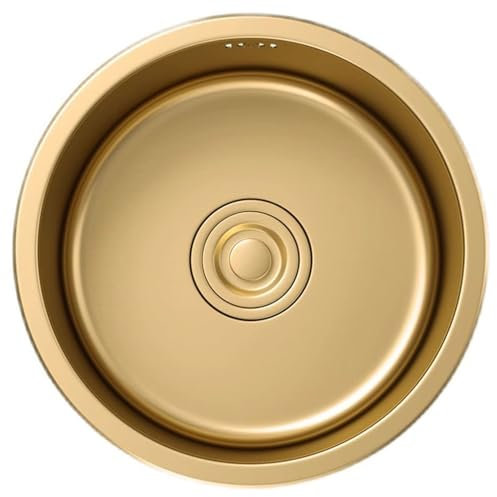 Mini RV Kitchen Space-Saving Small Round Single Bowl Stainless Steel Golden Bar Counter Sink for Household Vegetable Washing, Compact Water Basin