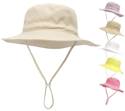 QIYIENDIAN Chapeau de Soleil pour bébé Chapeau de Plage à Large Bord pour bébé, Toddler et Enfants UPF 50+(Beige,2-6 Years)