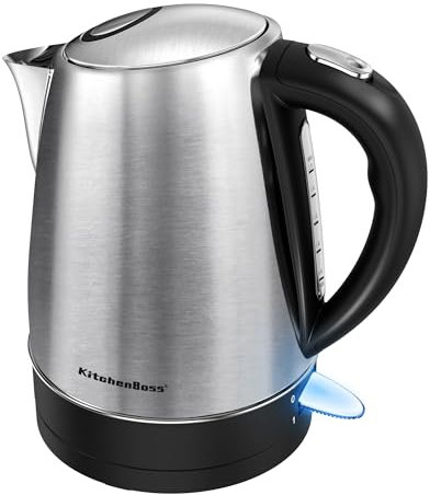 KitchenBoss Bollitore in Acciaio Inox：Bollitore Elettrico 1,7 L, 2100W Ebollizione Rapida, Bollitore Acqua Elettrico con Filtro Rimovibile e Indicatore Livello dell'Acqua, Spegnere Automatico Funzione
