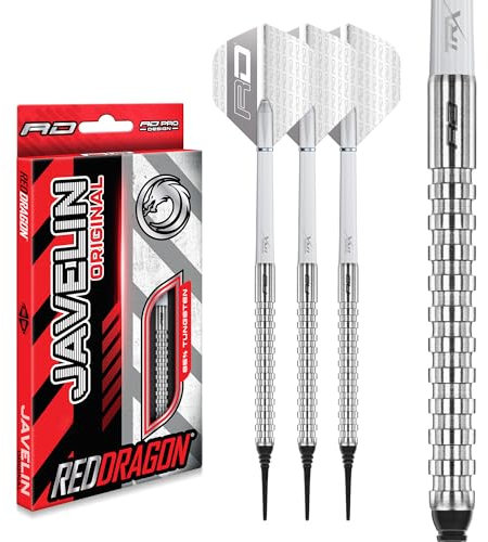 RED DRAGON Javelin Original 18g Softip Tungsten Darts Set with Flights and Stems