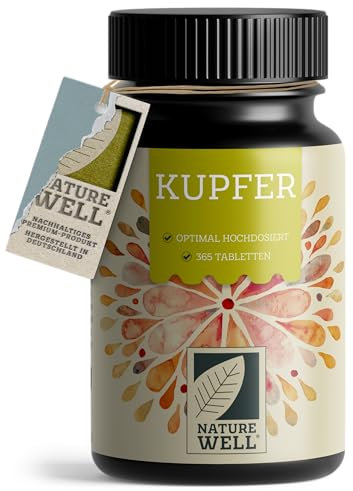 Kupfer Tabletten 365x mit 2 mg Kupfer aus hochwertigem Kupferbisglycinat - optimal hochdosiert - frei von unerwünschten Zusatzstoffen – laborgeprüft mit Zertifikat - Jahresvorrat - 100% vegan