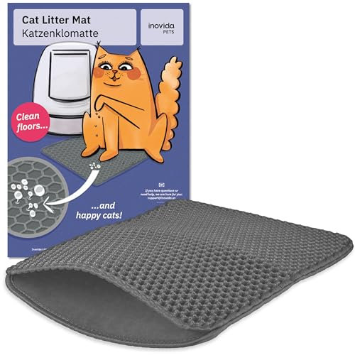 Katzenklo Matte Grau XS : Katzenmatte 30x40cm Waschbar Extra Klein – Katzenstreu Auffangmatte – Platzsparende Katzentoilette Matte – Katzentoilette Vorleger – Katzenklomatte von Inovida