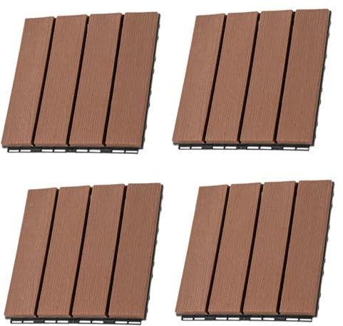 HOMSFOU 4pezzi Piastrelle Interattivper Patio Composito Facili Da Installare Resistenti Per Balconi e Esterni Color Noce