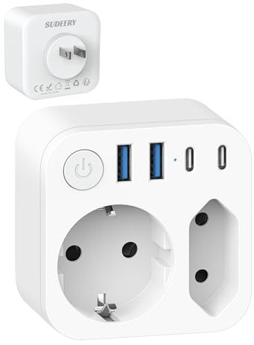 Connecteur de Voyage France vers Le Japon avec 4 Prises USB (2 USB-C), Adaptateur de Voyage à Double Sortie, Connecteur Schuko vers Type A pour Les États-Unis, Japon, Canada, Blanc