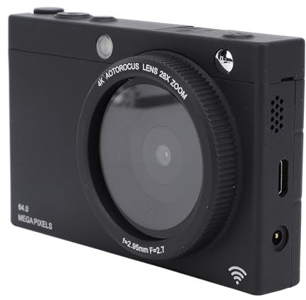 ZJchao Appareil Photo Numérique HD 64 MP, 4K Zoom Numérique 28X fidélité sans Fil Matériau ABS Caméra Vidéo de Voyage Compacte avec 3 écrans Rabattables Carte SD 32 Go