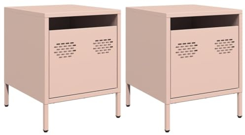 vidaXL Tables de Chevet 2 pcs Rose 35x39x43,5 cm Acier, Armoire, Armoire latérale, Support de téléphone, Table de Chevet