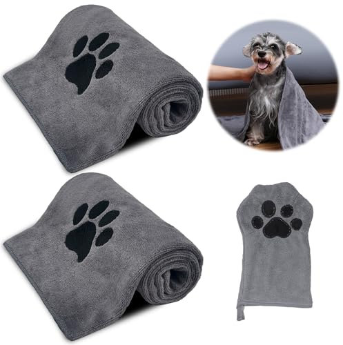 NVGVUP 3 stycken hundhanddukar, extra absorberande, grå hundhandduk, hundtillbehör för hunddusch, mikrofiberhandduk för katter små medelstora stora hundar (75 x 35 cm)