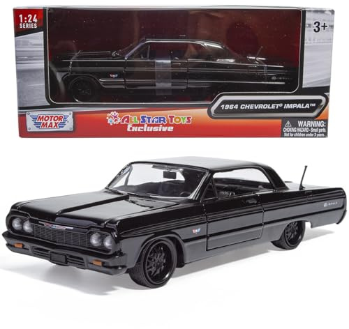 1964 Impala Black with Custom Deep Dish Wheels 1/24 Diecast Model Blacked Out Lowrider Motormax All Star Toys Exclusive 73259