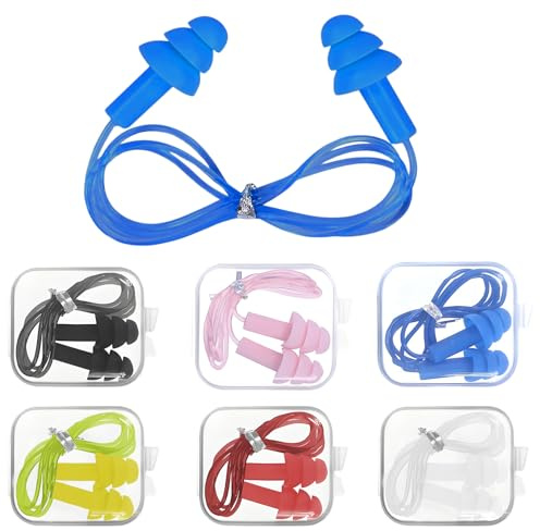 6 Pairs Corded Earplug Silicone Earplugs, Noise Cancelling Ear Plugs,Reusable earplugs for Sleeping, Work, Studying, Travel, Shooting Range and More