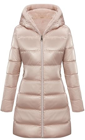 Giolshon Chaquetas reversibles de pelo sintético y brillantes para mujer Abrigo acolchado con capucha resistente al agua Longitud media B06 Rosa L