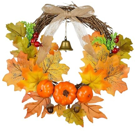 PRITOK Corona artificial para puerta: hoja de arce, corona de otoño, decoración para puerta de casa, decoración de pared, decoración para otoño, decoración de pared, mesa de ventana, para Acción de