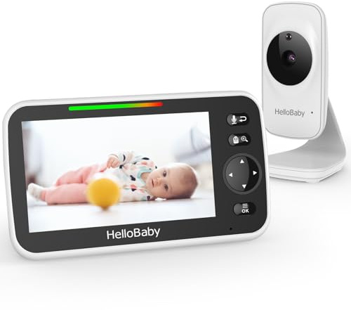HelloBaby Babyphone Videocamera Baby Monitor con telecamera e visione notturna 5 schermo LCD a colori Telecamera di Visione Notturna Infrarossi Modalità ECO Display Temperatura Sleepie