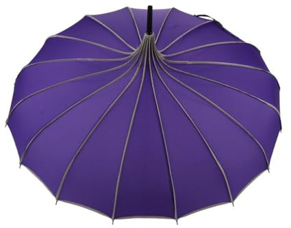 Vintage Pagoda Umbrella - 43 Classic Long Handle Stick Umbrella for Women & Men, Windproof & Waterproof 16 Ribs Wedding Bridal Party Parasol, UV Protective Umbrella, Old-Fashioned Design (Purple)
