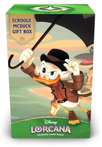 Ravensburger Disney Lorcana TCG: Scrooge McDuck Gift Box - Glimmer Foil Promo Card, 5 Assorted Booster Packs, Storage Box and Dividers - Trading Card Game & Disney Collectible - Ages 8+
