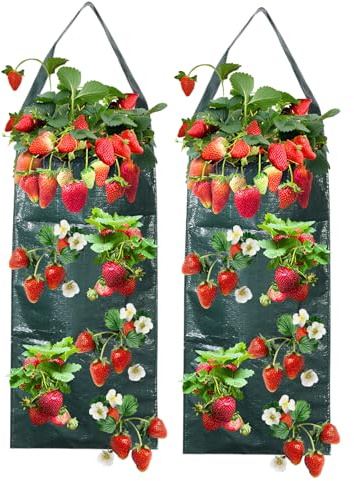 Eniyou 2 Pezzi Borse per Coltivazione di Piante Sospese Borsa per Piantare Fragole Borse per Coltivazione Traspiranti con 8 Fori per Fragole, Pomodori e Piante di Verdura (Verde Scuro)