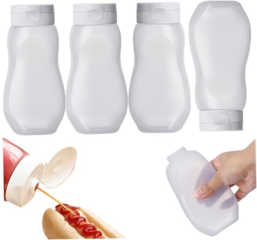 Bottiglie da spremere per salse, 4 contenitori da 11 oz per condimenti per insalata, senza BPA, bottiglie da spremere per condimenti per ketchup con tappo ribaltabile, trasparente a tenuta stagna