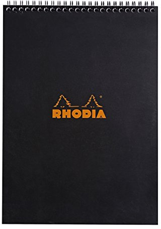 RHODIA 185009C - NotepadBloc-Notes à Spirale (Reliure Intégrale) Noir - A4 21 x 29,7 cm - Petits Carreaux - 80 F Détachables - Papier Clairefontaine 80 g/m² - Couverture en Carte Enduite