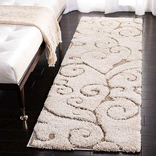 SAFAVIEH Florida Shag Collection Runner Rug - 2'3 x 7', Cream & Beige, Scroll Design, Non-Shedding & Easy to Clean, High-Low Plush Pile, Ideal for Bedroom, Foyer, Hallway (SG455-1113)