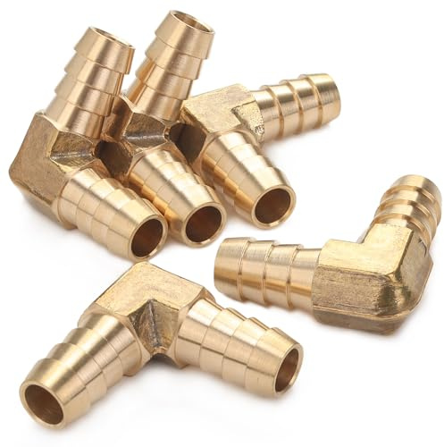LTWFITTING 90 grader armbåge mässing hullmontering 19 cm x 19 cm (10 mm) slang ID luft/vatten/bränsle/olja/inerta gaser (5-pack)
