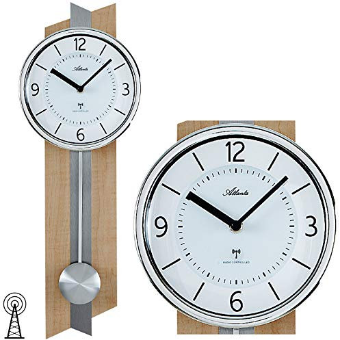 Atlanta Funkwanduhr mit Pendel Holz Metall Glas - 5101