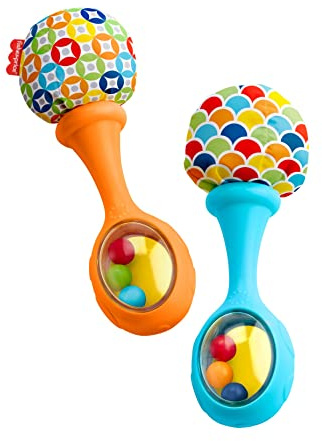 Fisher-Price Newborn Toys Rattle 'n Rock Maracas, Set of 2 Soft Musical Instruments for Babies 3+ Months, Blue & Orange