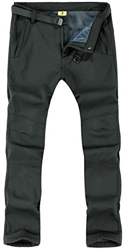 donhobo Mens Breathable Quick Dry Hiking Trousers Soft Shell Fleece Lined Hiking Trousers Outdoor Showerproof Winter Warm Walking Climbing Pants(Grey,L)