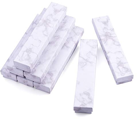 Craftdady - Caja de regalo de mármol blanco de 20 piezas con tapa, rectángulo largo, cartón, papel de joyería, cajas de regalo para joyería, collares, pendientes, pulsera, caja de embalaje de regalo