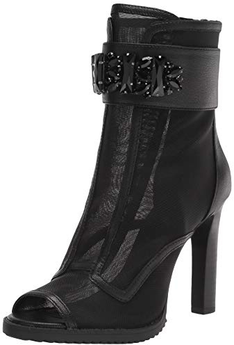 KARL LAGERFELD Women's Blayze Peep Toe Fashion Heeled Bootie, BLACK, 9
