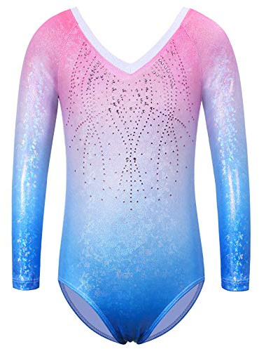 ZNYUNE Niña Maillots de Gimnasia Mangas Largas 267 Rosa Azul 10A