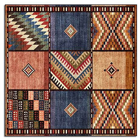 Rururug Quadratisch Teppich Kurzflor Orientalisch Teppichläufer Flur Korridor Wohnung Dekoration rutschfest Waschbar Teppiche, Braunes Mehrfarben-Patchwork,Square 100 x 100 cm