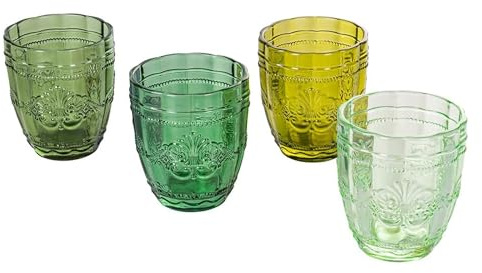 Set 4 Bicchieri acqua 265 ml in vetro trasparente decoro arabescato, Syrah Greenery