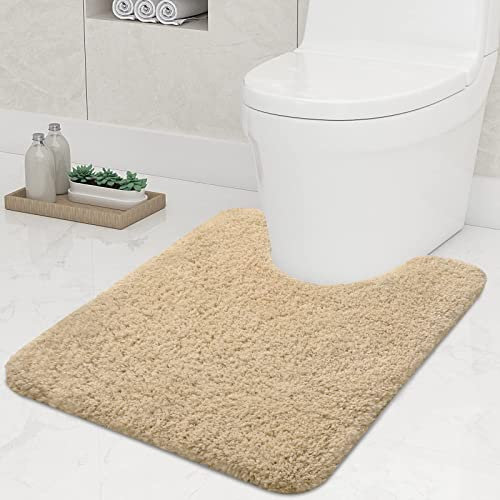 Homaxy rutschfeste Weiches Vorleger Toilette mit Ausschnitt 51 x 61 cm, Saugfähig Badematte Stand WC, Waschbar Badteppiche für WC, Beige