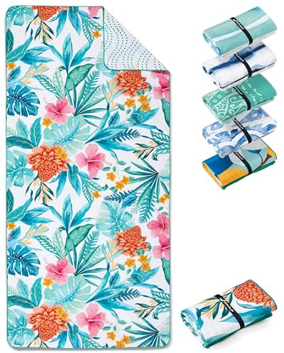 Fit-Flip Strandtuch XXL aus Mikrofaser - leicht und schnelltrocknend - 100% recyceltes Strandhandtuch - kompaktes Handtuch zum Baden - Badetuch (Tropic Flowers 160x90cm)