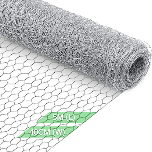 Yeepeo Kaninchendraht Hühnerdraht Verzinkt, 40cm × 5m Hasendraht Sechseckgeflecht Hühnerzaun Maschendraht Feinmaschig, Drahtzaun Drahtgitter für Garten Metallnetze (Maschen 15 x 25 mm | 0,5 mm Draht)