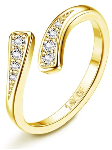Morfetto Anillos de Dedo del Pie Rellenos de Oro de 14K para Mujer, Anillos de Meñique Abiertos Ajustables, Banda Enorme CZ, Anillos de Oro de Tres Filas, Joyería para Pies Doble