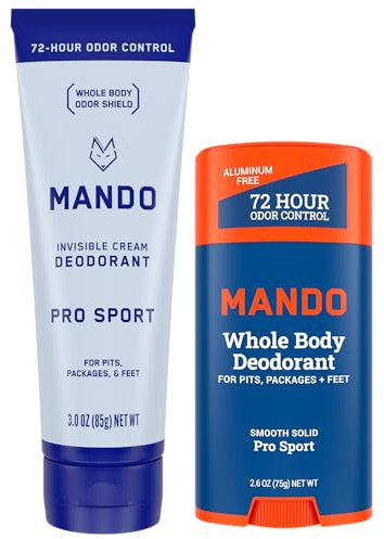 Desodorante corporal completo, fórmula invisible en crema y sólida, 72 horas de control del olor, sin soda de aluminio y hornear, sin piel, crema de 3 oz y paquete sólido de 2,6 oz, Pro Sport