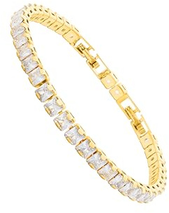 EVE Jewellery 14k guldpläterade cubic zirconia tennisarmband för kvinnor, 17,5-19,6 cm, justerbart armband