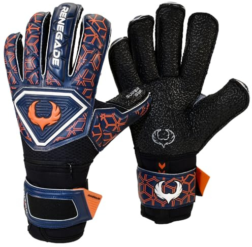 Renegade GK Triton Octane Goalie Gloves with Pro-Tek Fingersaves | 3.5+3mm Super Grip| Black, Blue & Orange Soccer Goalkeeper Gloves (Size 5, Kids, Boys, Girls, Roll Cut, Level 2)