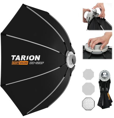 TARION Softbox Octagonal Montaje Rápido - Softbox Bowens 120cm Plegable con Rejilla Doble difusión para fotografía vídeo Retrato OC-120F SOFTBEAM
