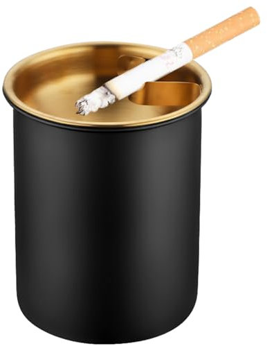 Auto-Aschenbecher mit Deckel, tragbare geruchssichere Aschenbecher für Auto, abnehmbare rauchfrei für Getränkehalter im Auto, Edelstahl Winddicht Gelöschter Aschenbecher für draußen Reisen (Schwarz)