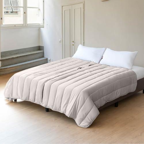 IlGruppone Piumino 4 Stagioni Matrimoniale con Calore Differenziato Modulabile Con Bottoni Clip (Panna-Tortora)