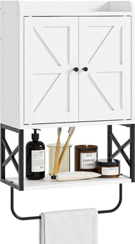 Apetaccat Badezimmerschrank hängend, Weißer Medizinschrank im Landhausstil, Bad-Wandschrank mit verstellbaren Ablagen, platzsparender Hängeschrank für Badezimmer, Küche und Wohnzimmer, 68.5x39x23cm